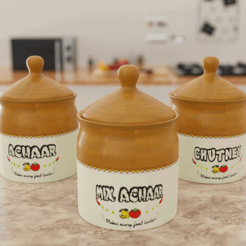 Ceramic Pickle Jar with Lid - 300ML (Set of 3) - The Earth Store - Multipurpose Jars